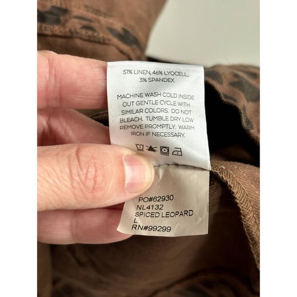 Evereve Level 99 Linen Dress Women's L Brown Cheetah Print Button Front Stretch - Picture 12 of 12